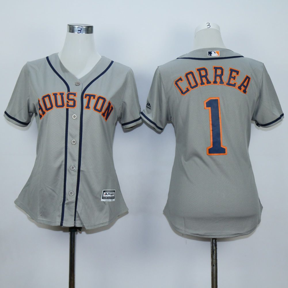 Women Houston Astros 1 Correa Grey MLB Jerseys